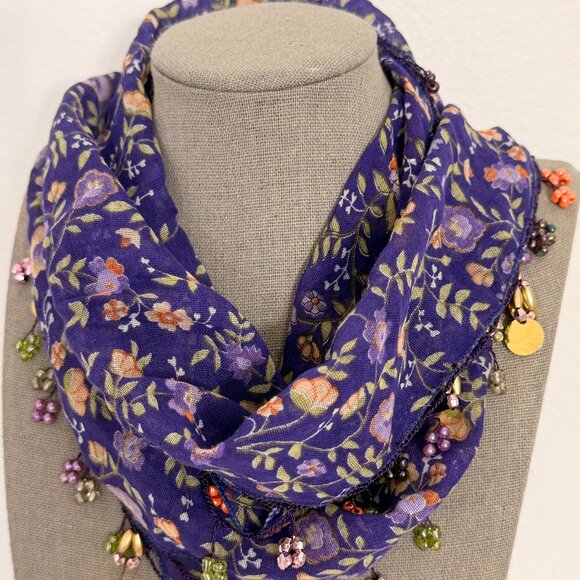 Traditional Turkish Crafts Accessories - Traditional Turkish Oya Neck Violet  Scarf Bead & Needle Lace on Lawn Cotton